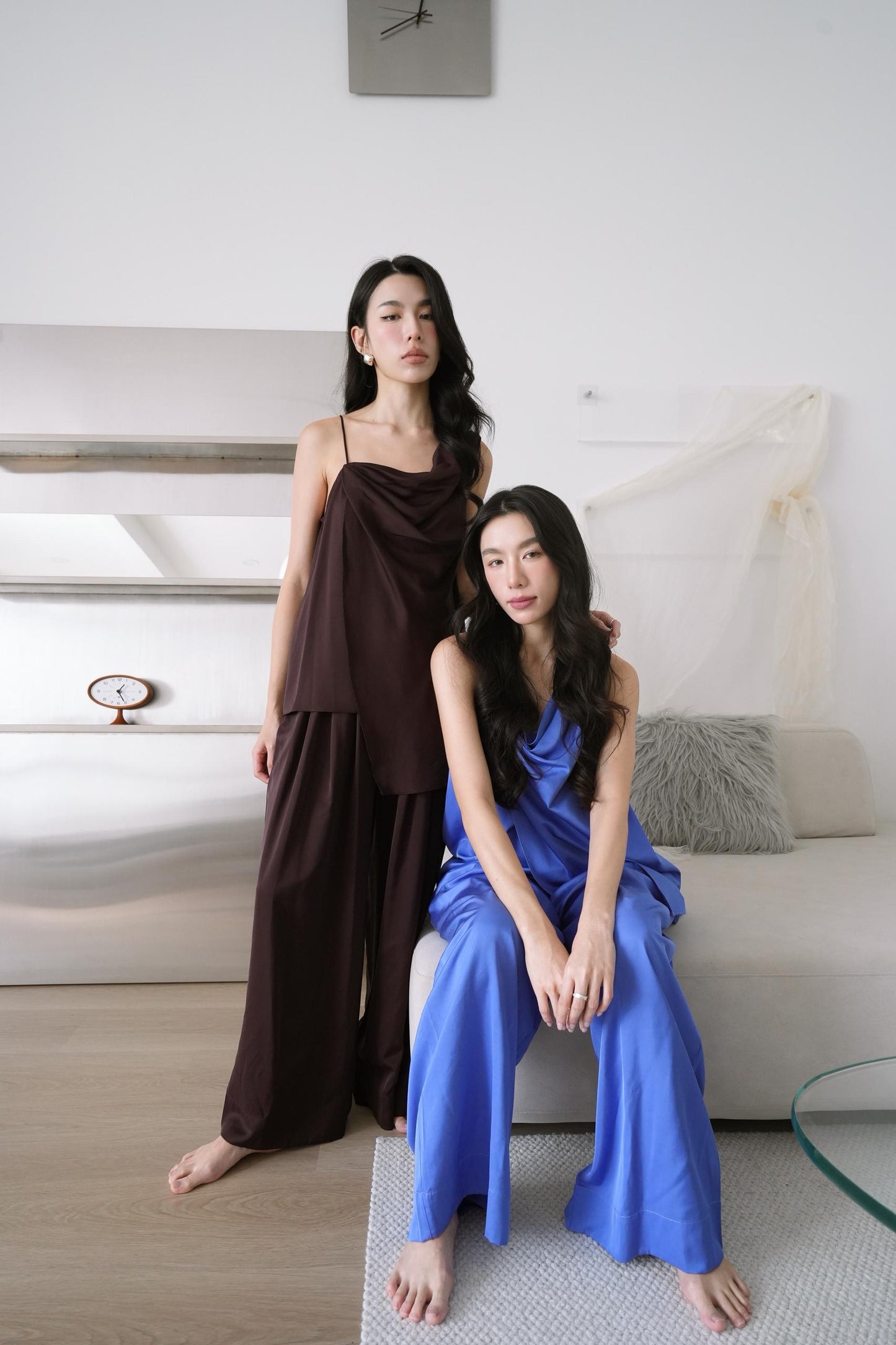 Silk Sleeveess Satin Top Pants Set