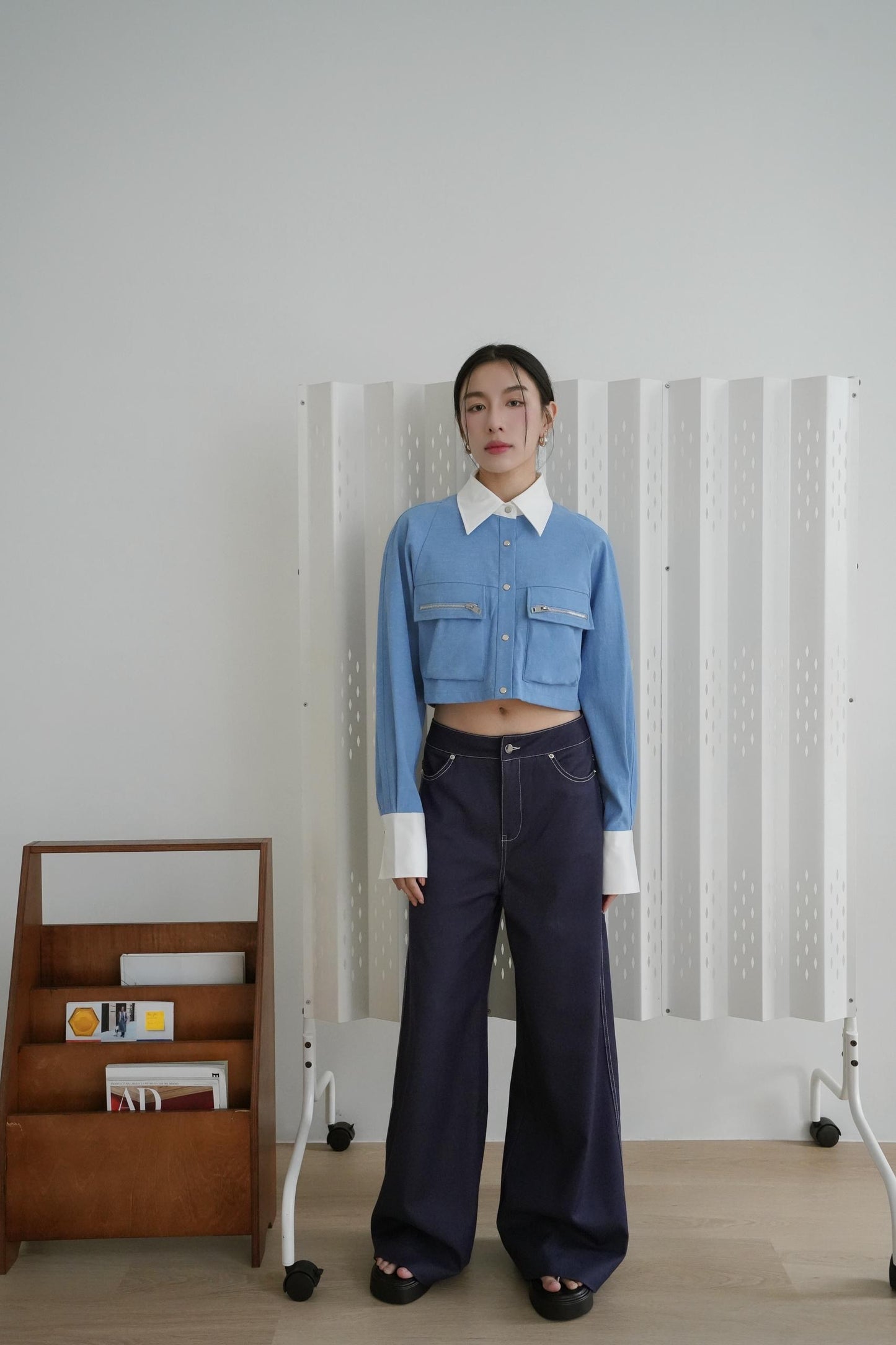Denim Cropped Shirt With Pocket