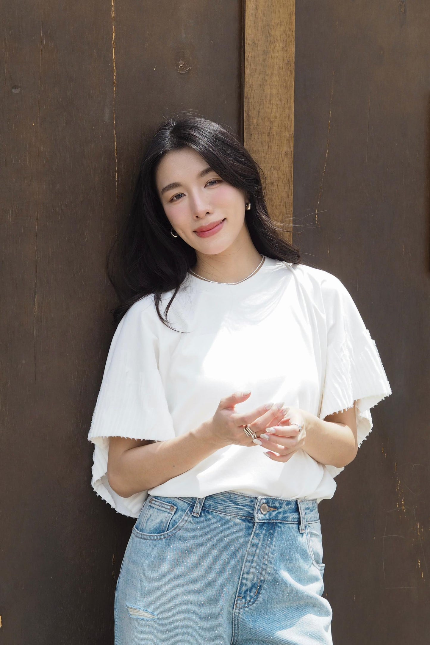 Fringe-Trimmed Short-Sleeve Top