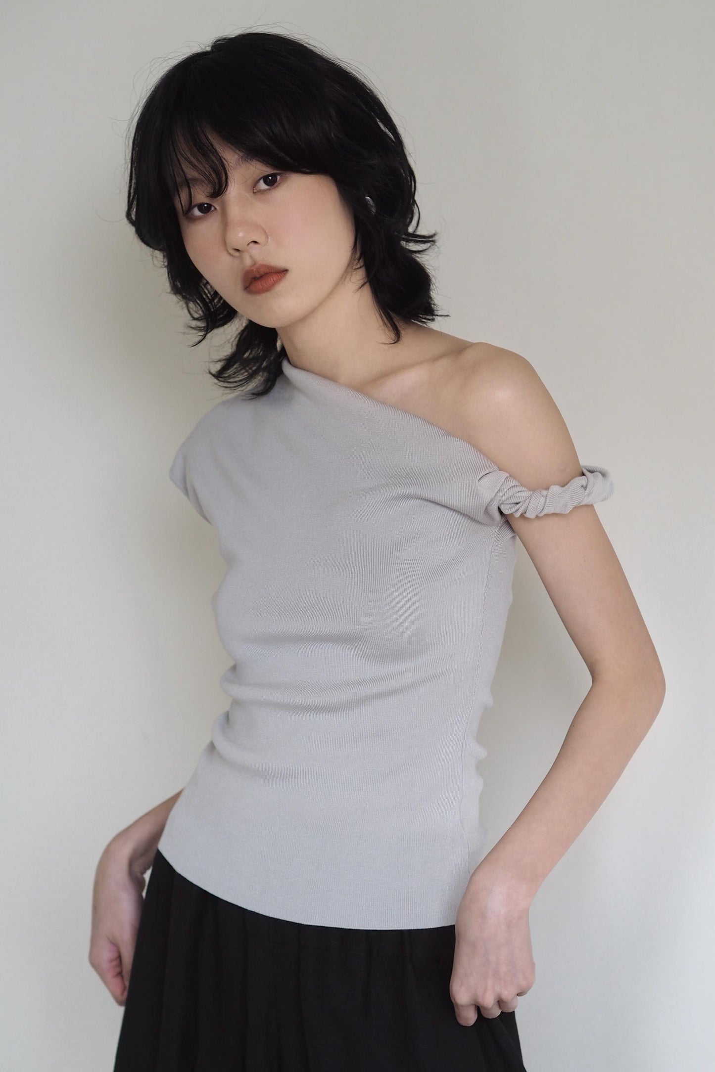 One-Shoulder Twist Knit Top