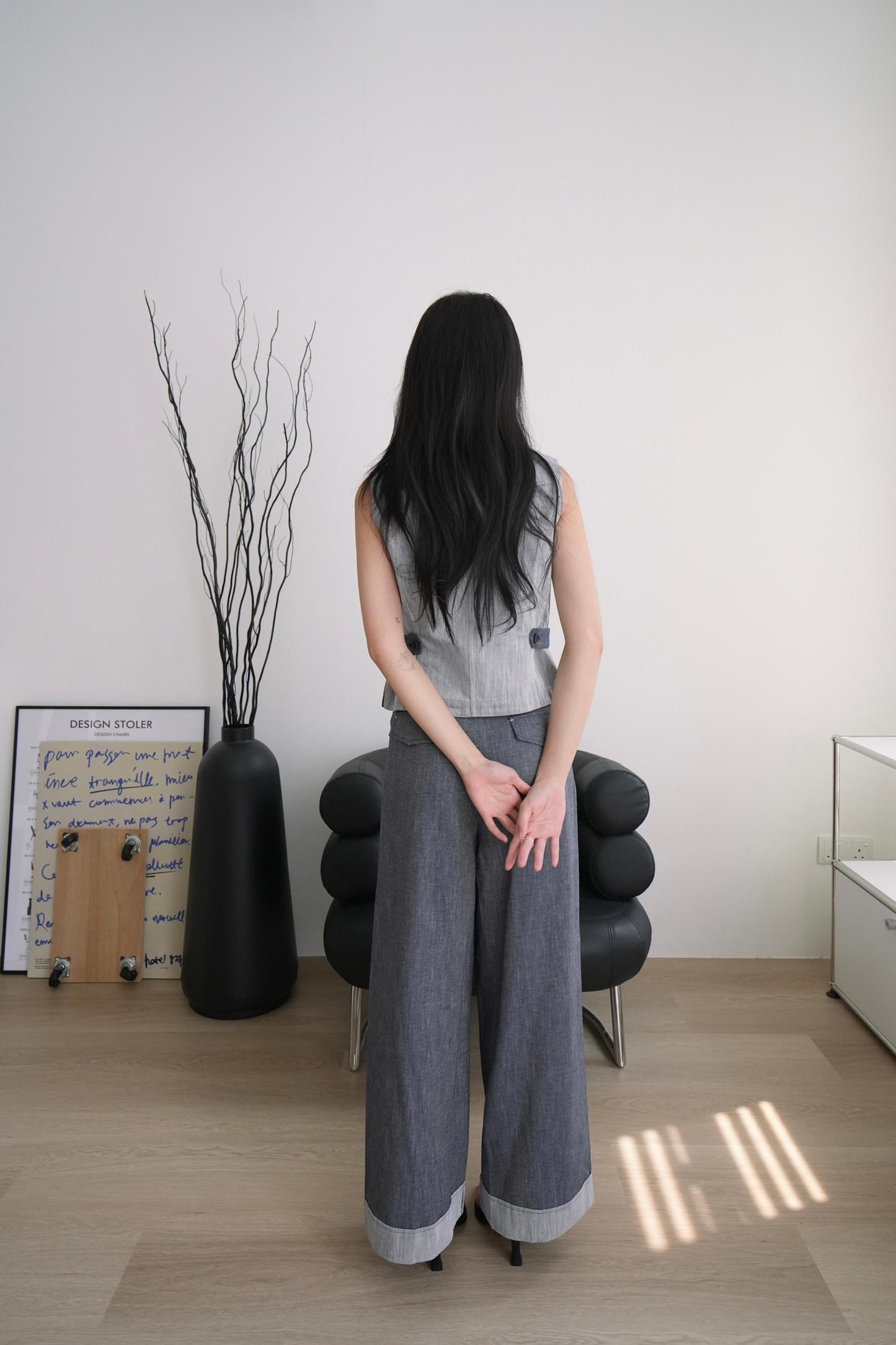 Fitted Denim Vest With Pants