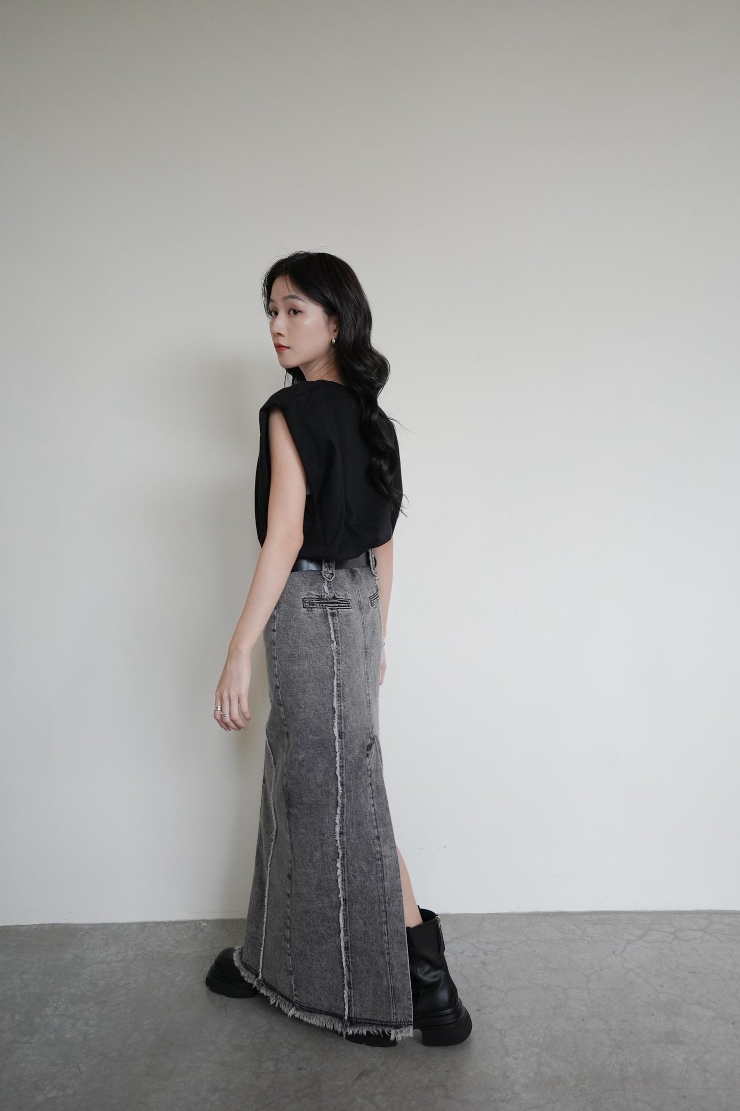 Denim Jeans Straight Skirt With Belt