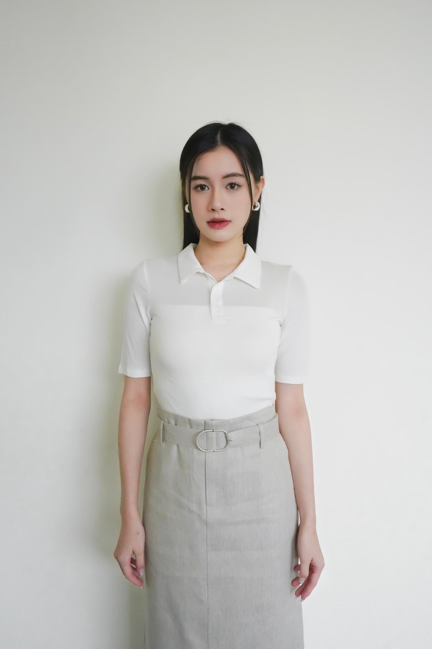 Cotton-linen pencil skirt with belt