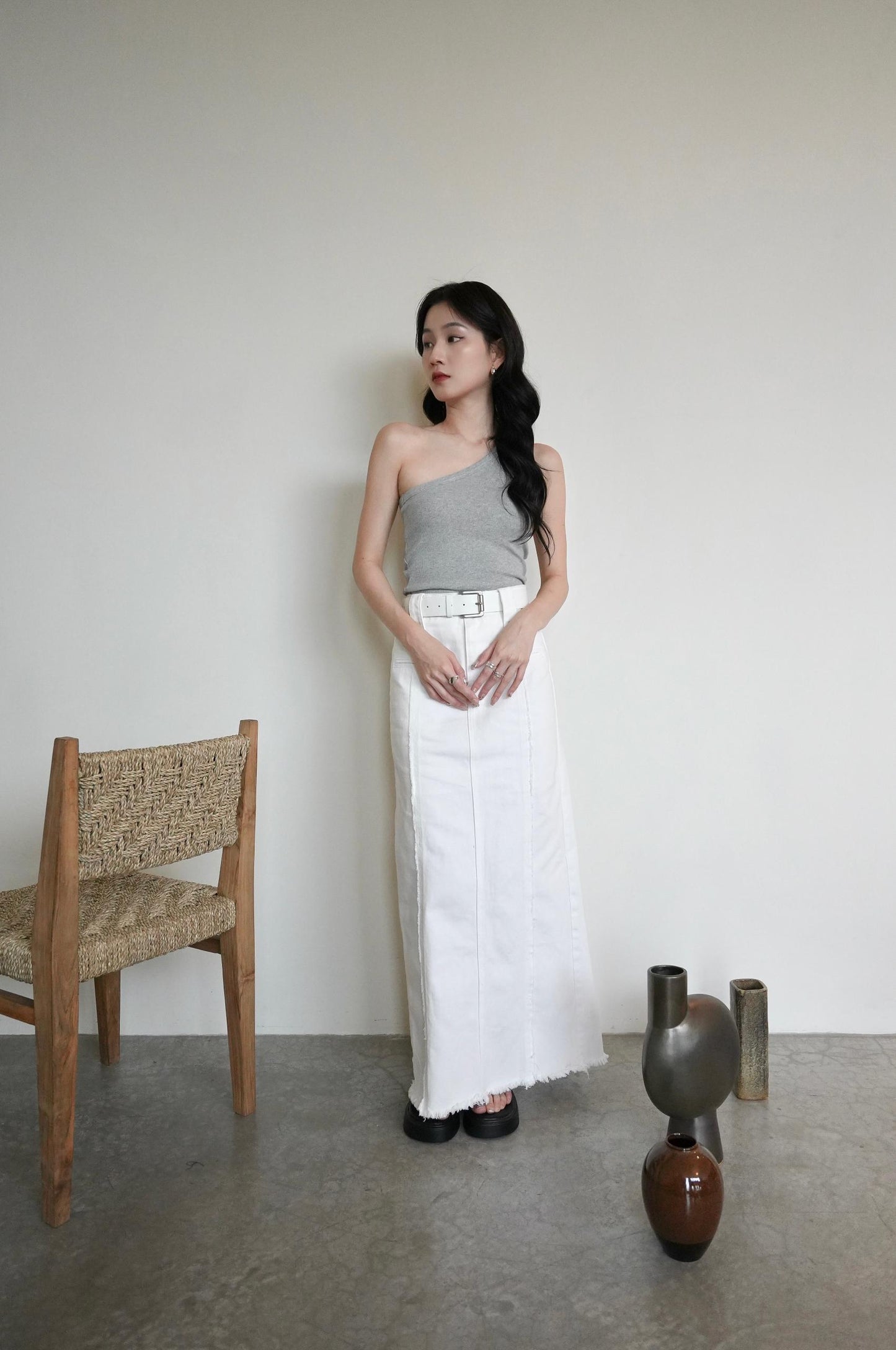 Denim Jeans Straight Skirt With Belt