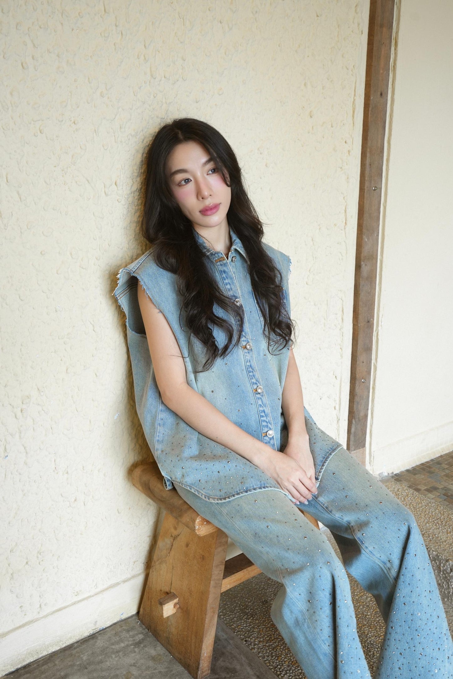 Rhinestone Denim Vest