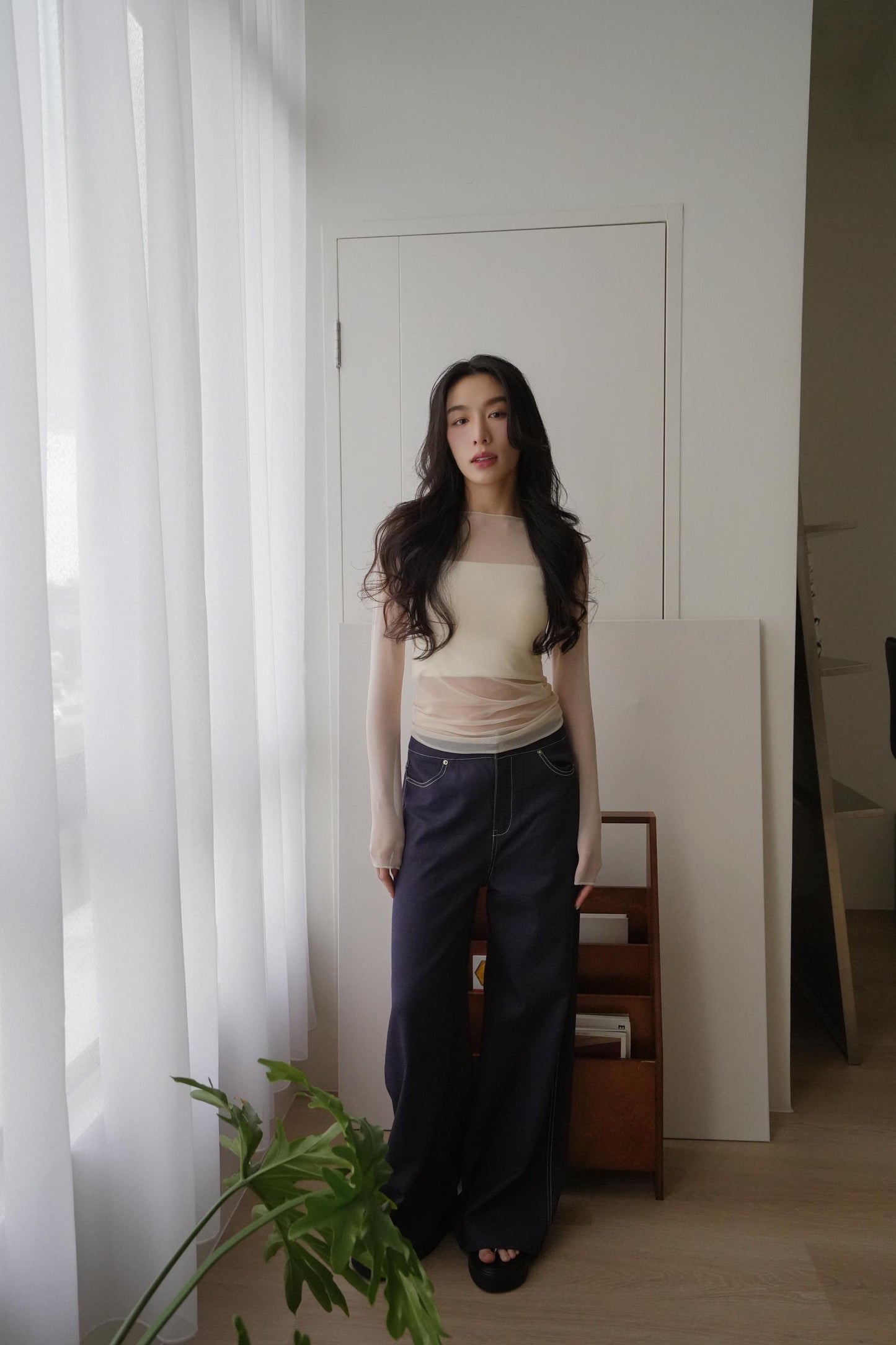 Long Sleeve Basic Chiffon Top