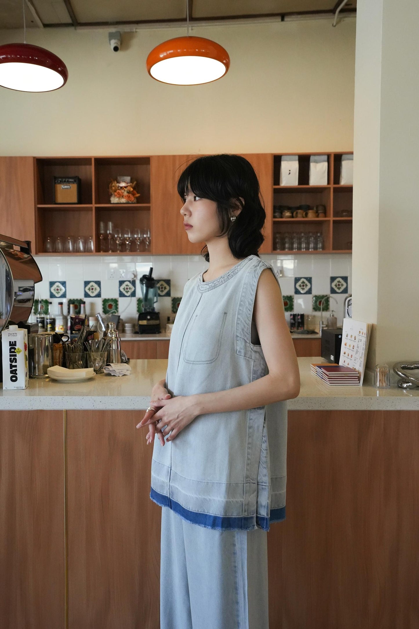 Sleeveless Denim Top With Pants