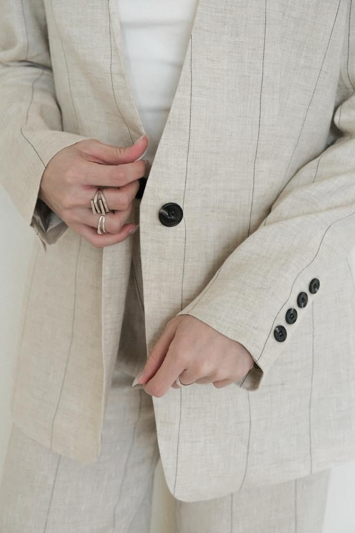 Pinstripe Collarless Blazer Set