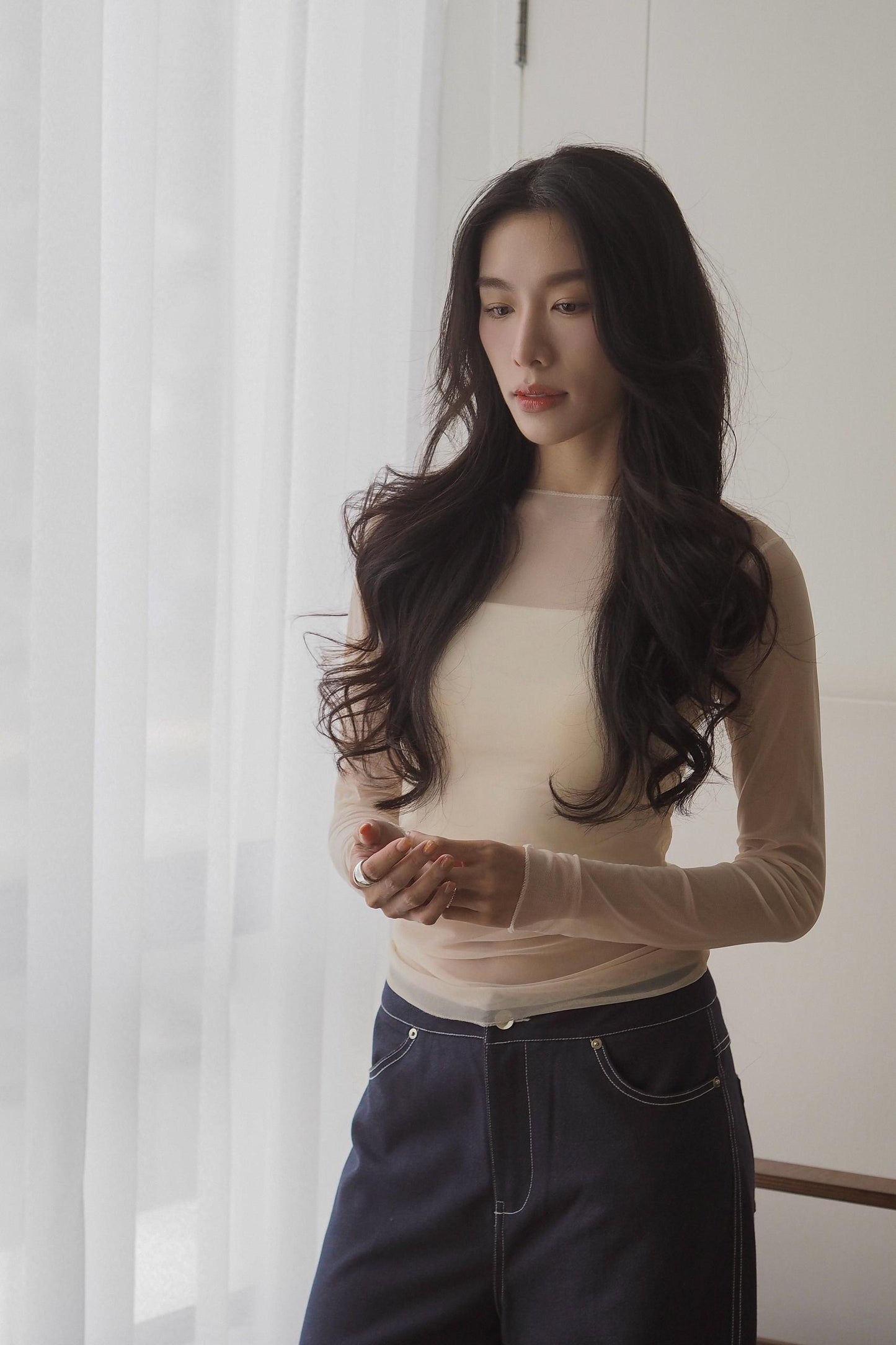 Long Sleeve Basic Chiffon Top