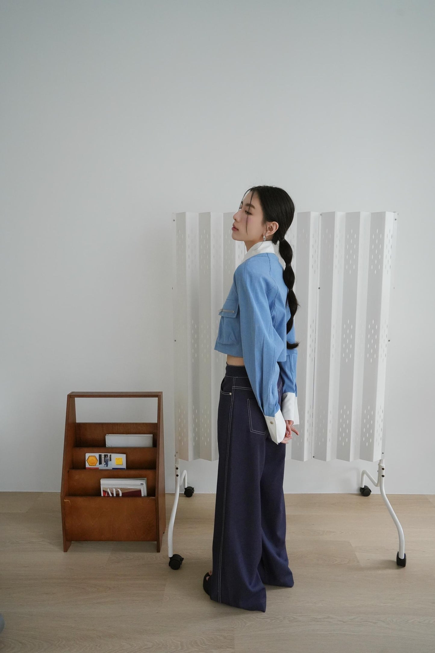 Denim Cropped Shirt With Pocket