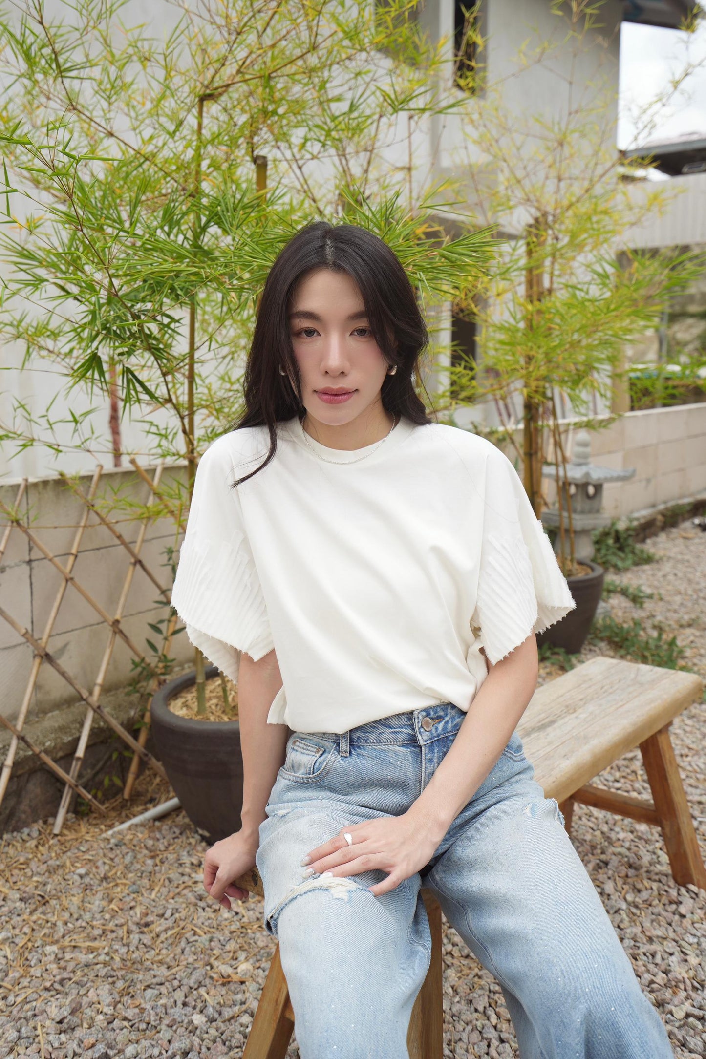 Fringe-Trimmed Short-Sleeve Top