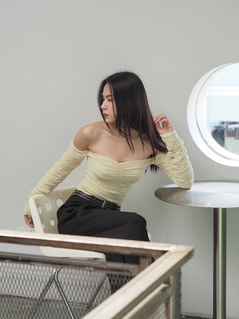 Pleated Long Sleeve Top