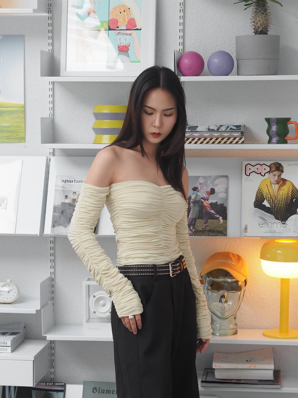 Pleated Long Sleeve Top