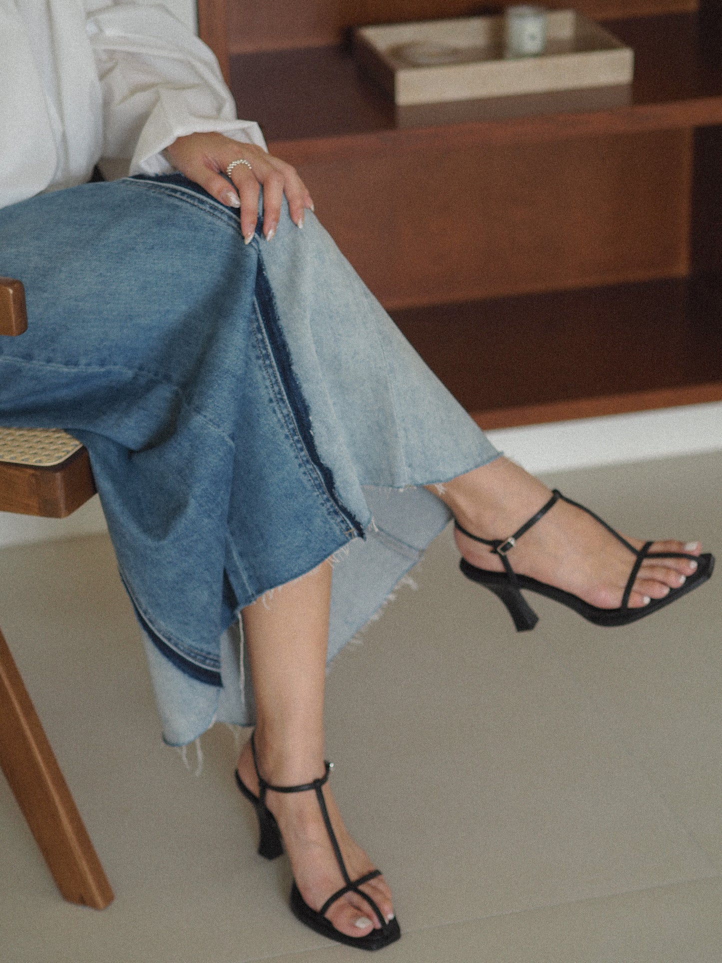 Vintage Slit Midi Jean Skirt