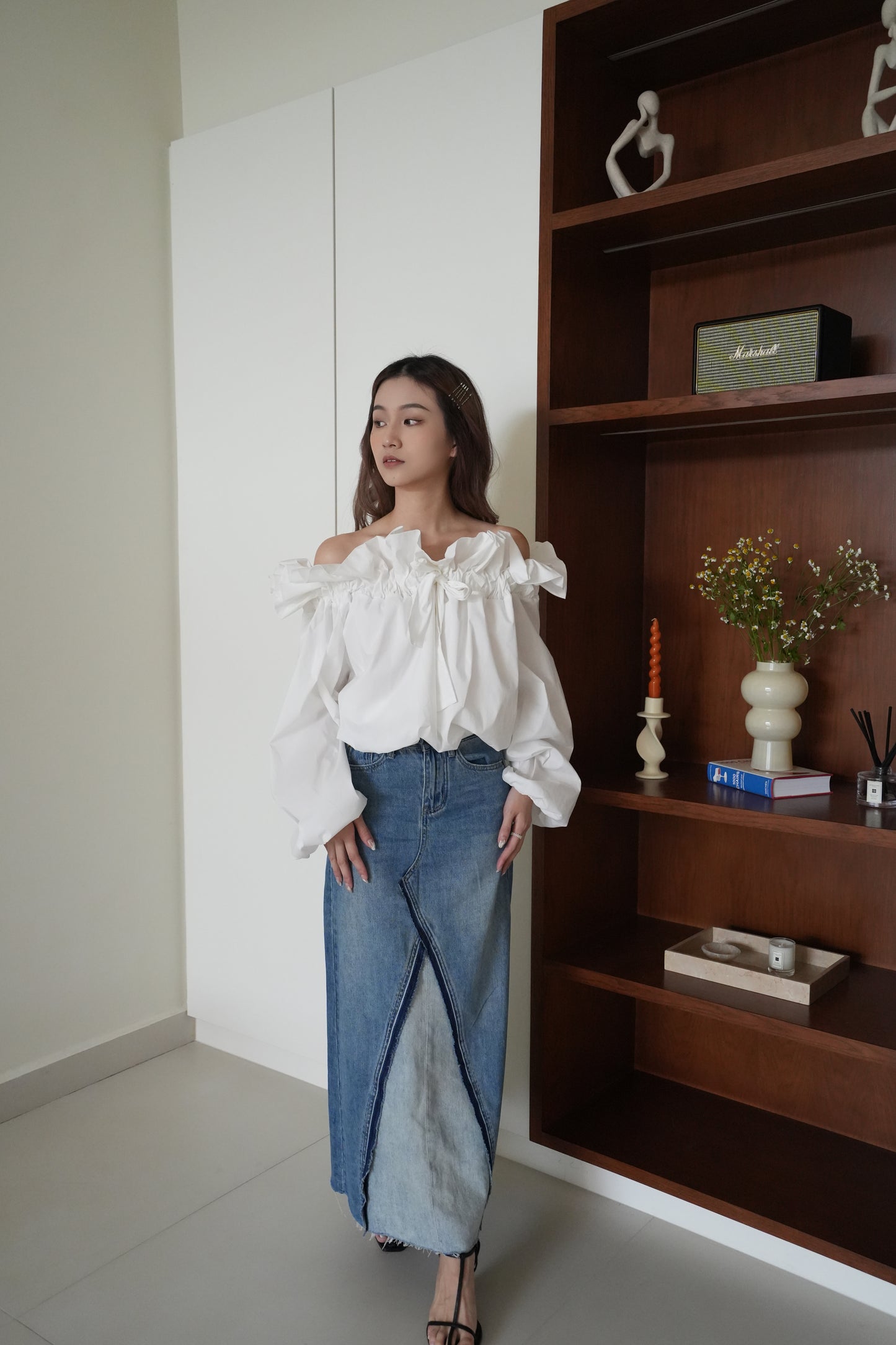 Vintage Slit Midi Jean Skirt