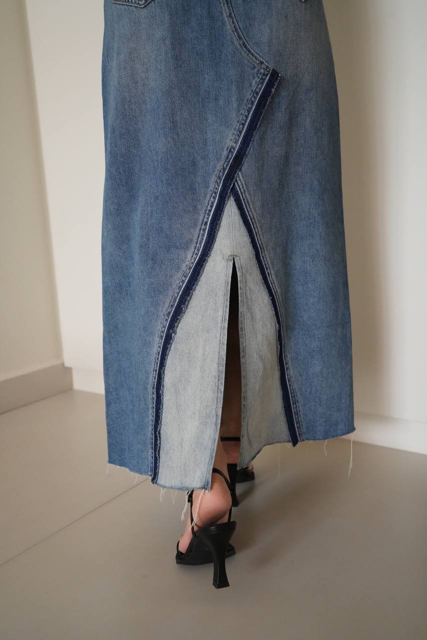 Vintage Slit Midi Jean Skirt