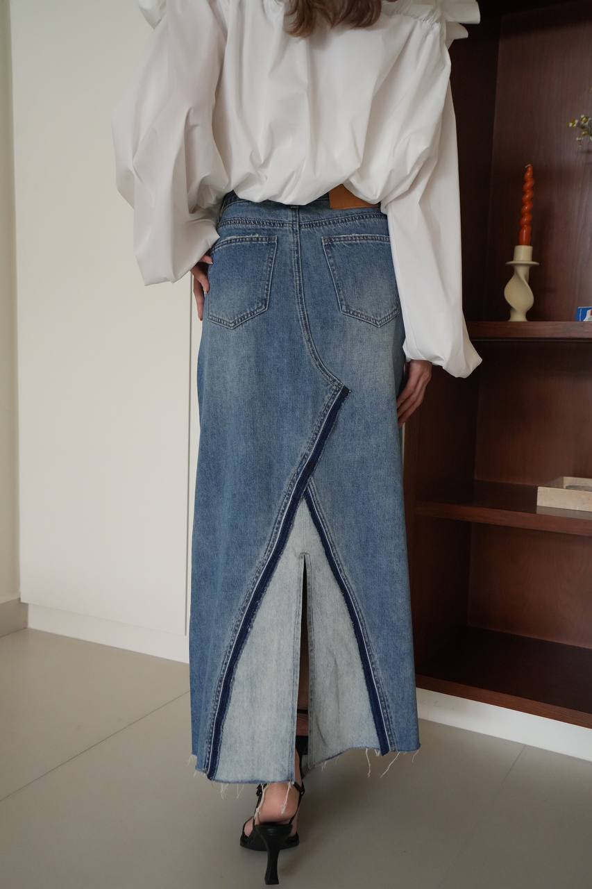 Vintage Slit Midi Jean Skirt