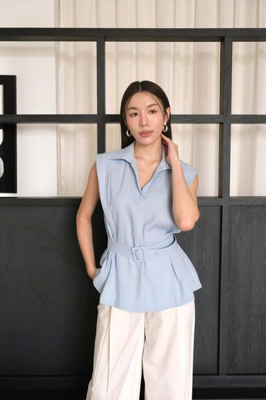 Padded-Shoulder Belted Shirt