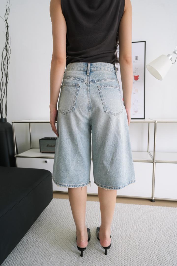 Rhinestone-studded Denim Short