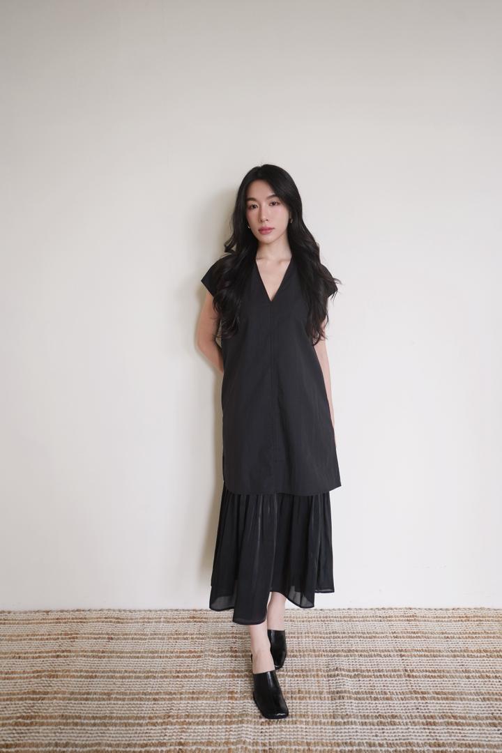 V-neck Layered Sheer Dress