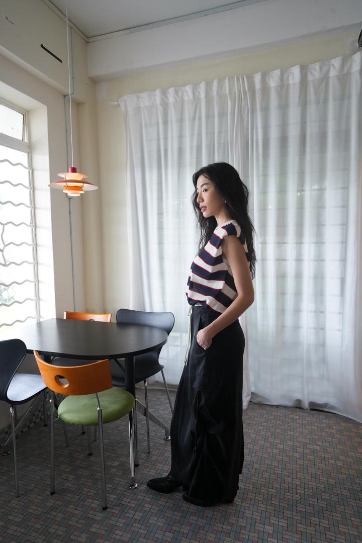 Striped drawstring-hem sleeveless top