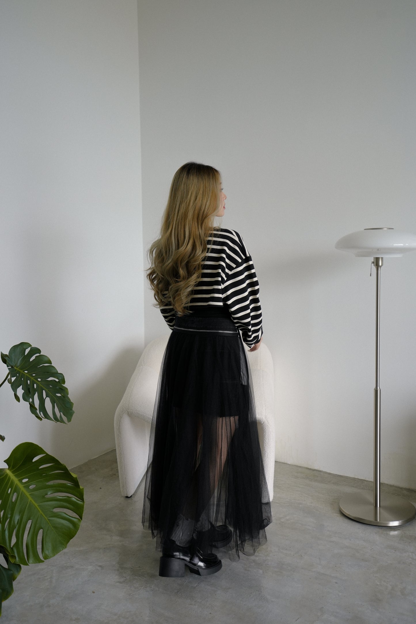 Denim Shorts Mesh Skirt