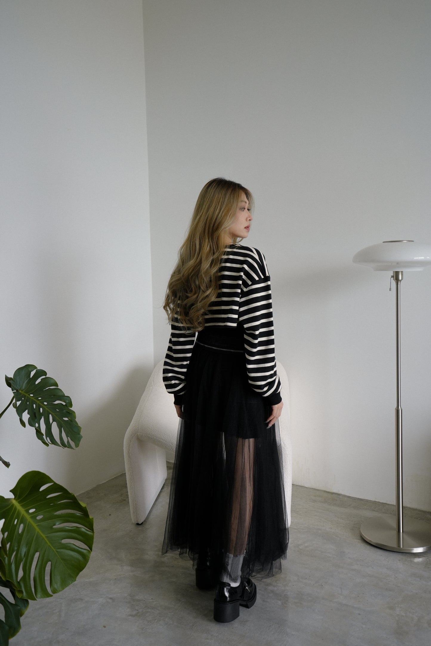 Denim Shorts Mesh Skirt