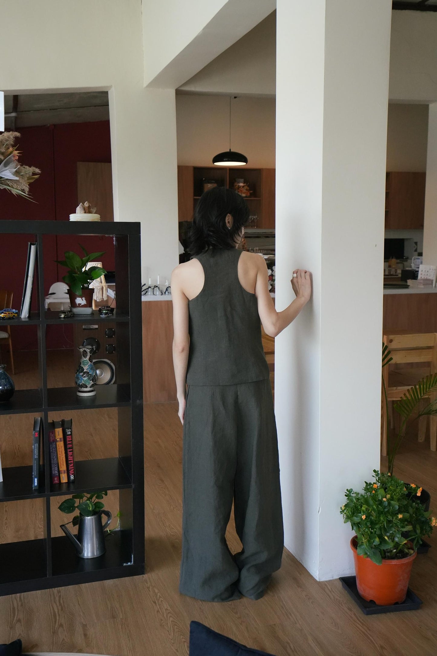 Linen One Shoulder Chain Top With Pant Set