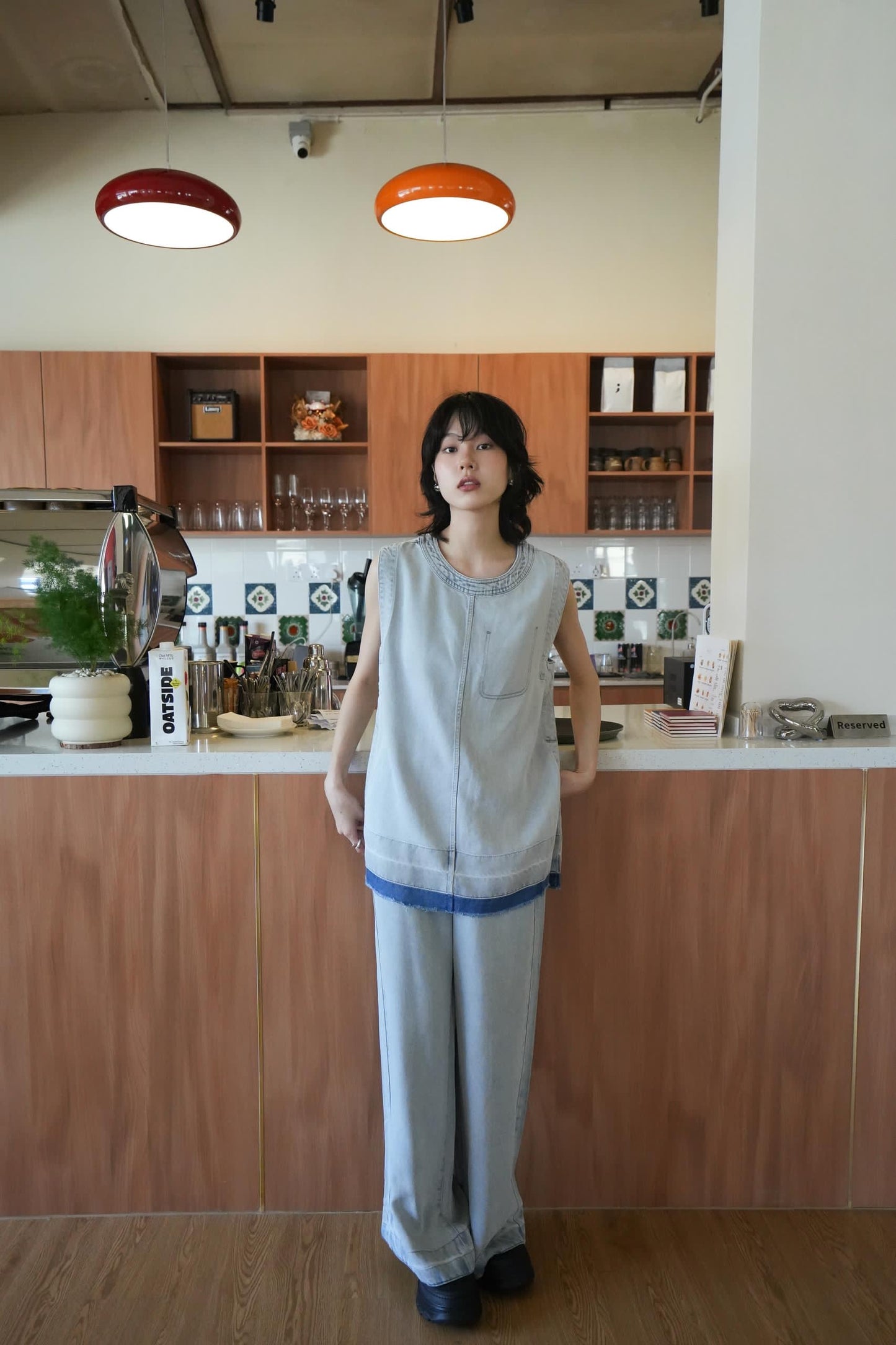 Sleeveless Denim Top With Pants