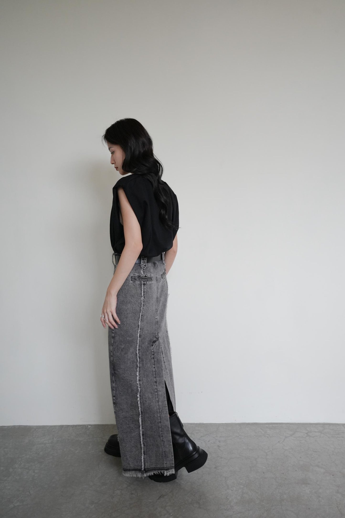 Denim Jeans Straight Skirt With Belt