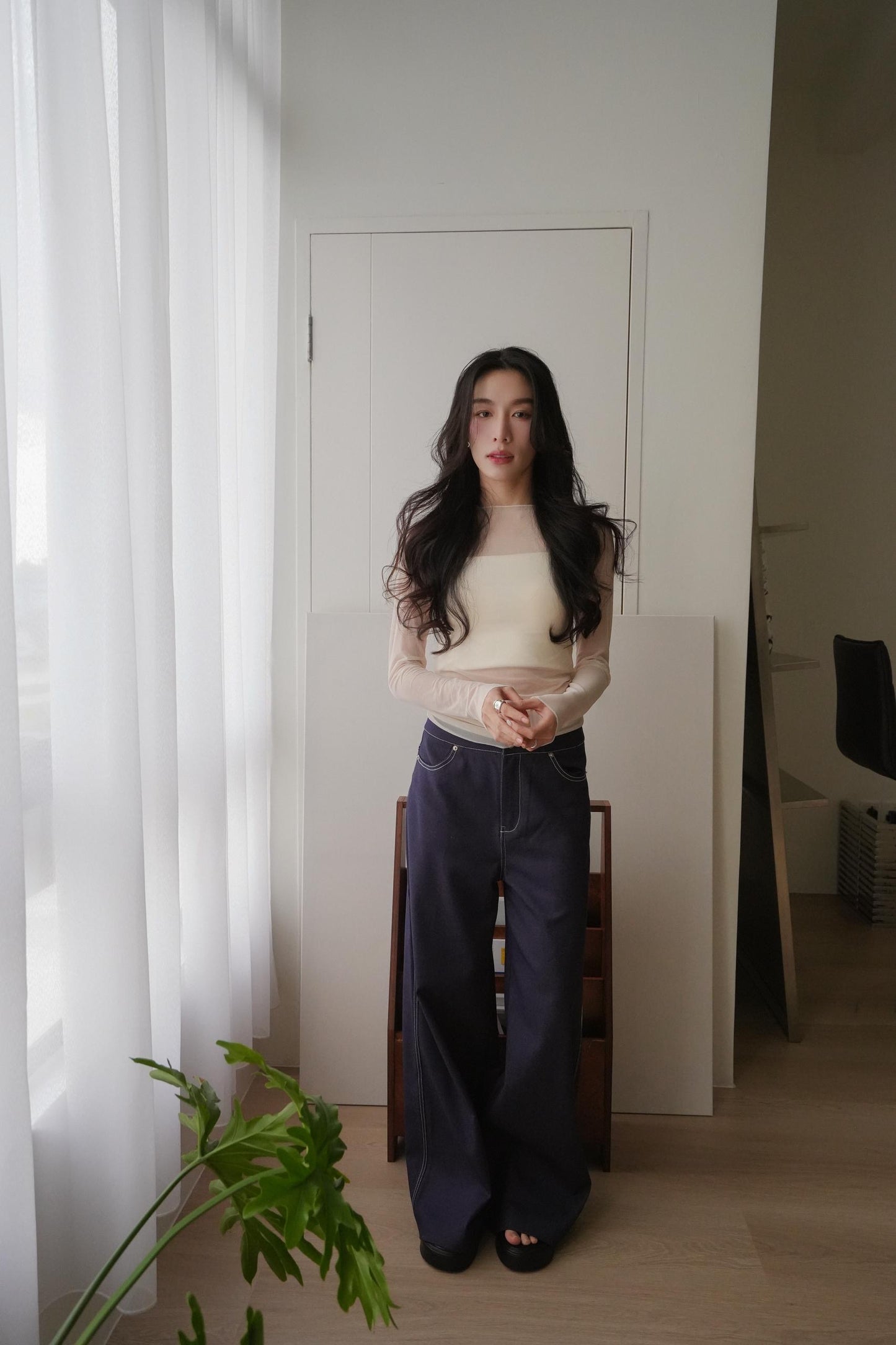 Long Sleeve Basic Chiffon Top