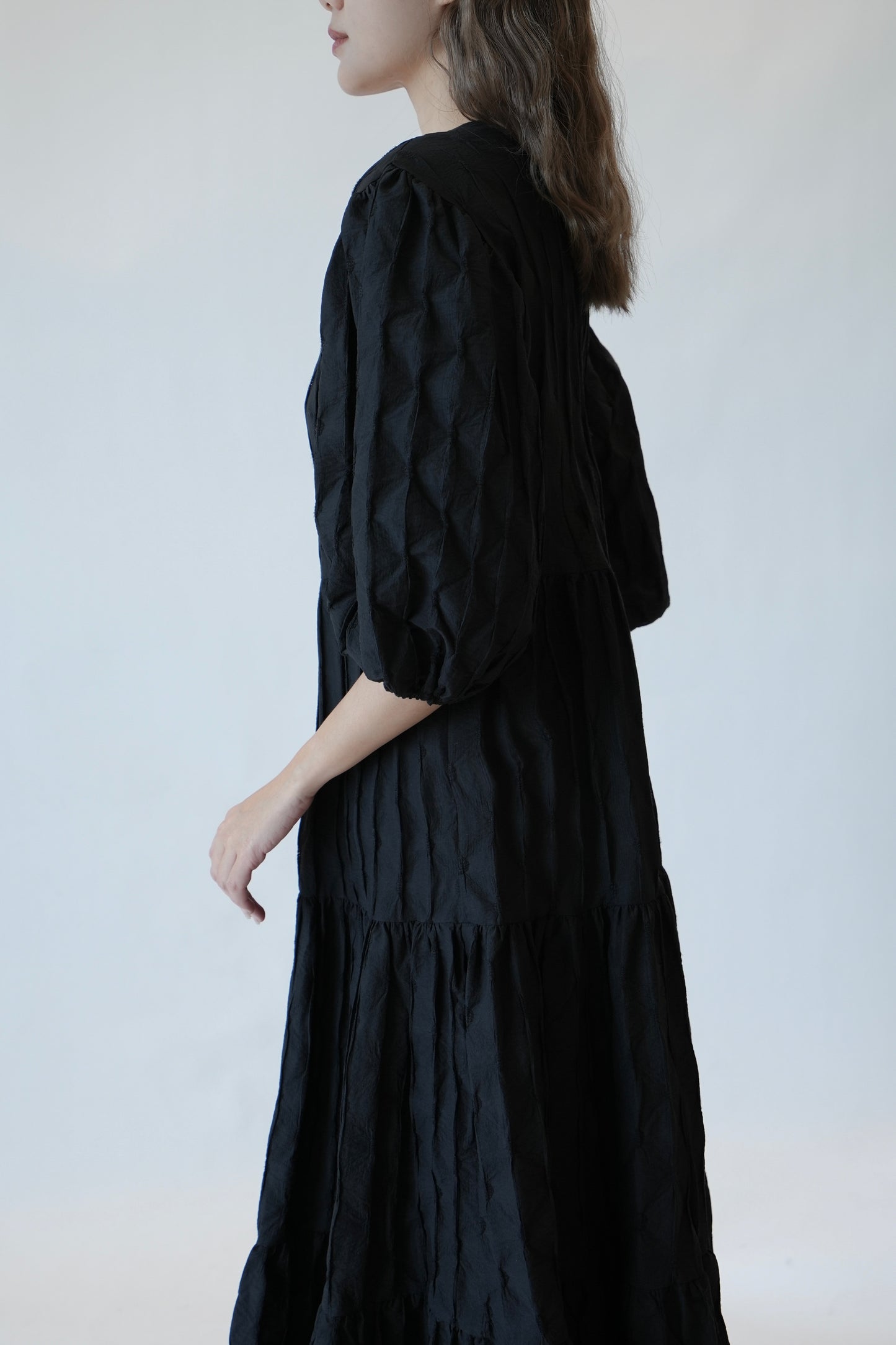 Maxi Pleated Puff-sleeved Dress