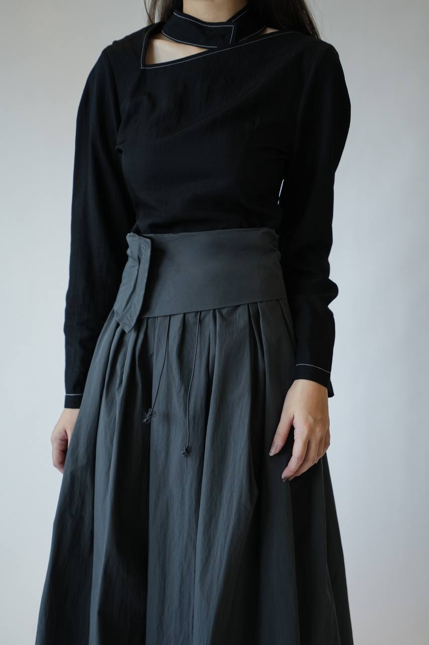 Frill Trim Tie Neck Blouse