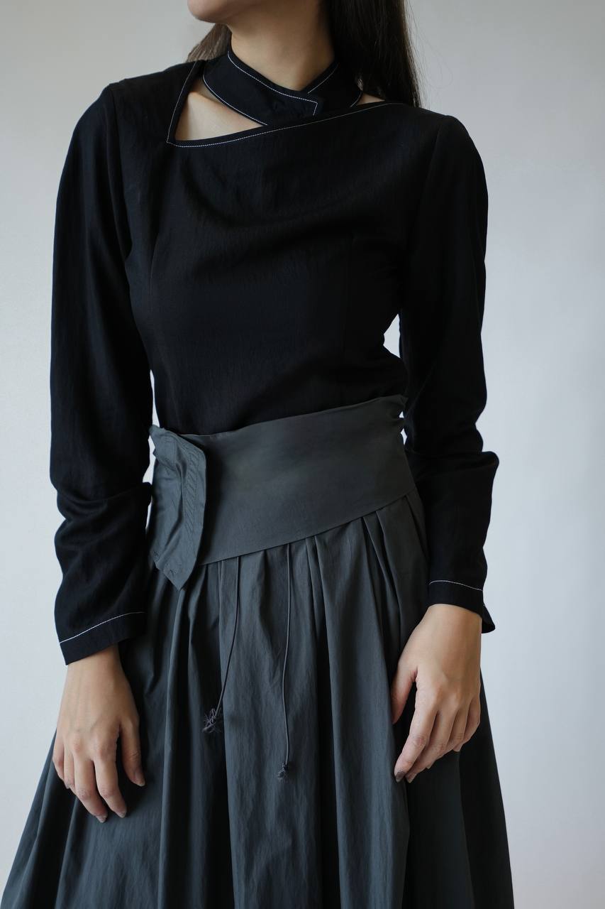 Frill Trim Tie Neck Blouse