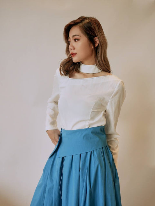 Frill Trim Tie Neck Blouse