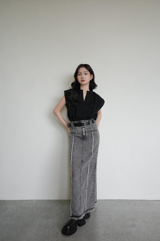 Denim Jeans Straight Skirt With Belt