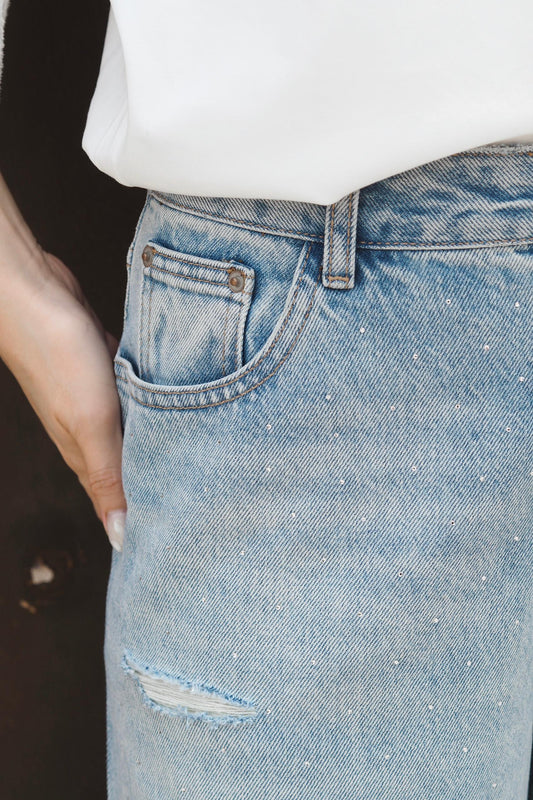 Sparkly Rhinestone Loose Jeans