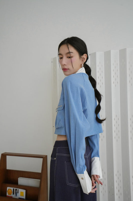 Denim Cropped Shirt With Pocket