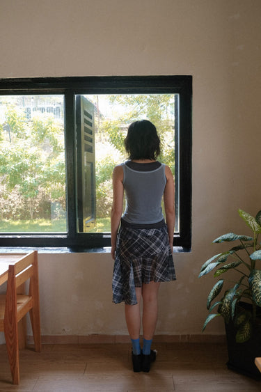 Plaid Uneven Hem Skirt