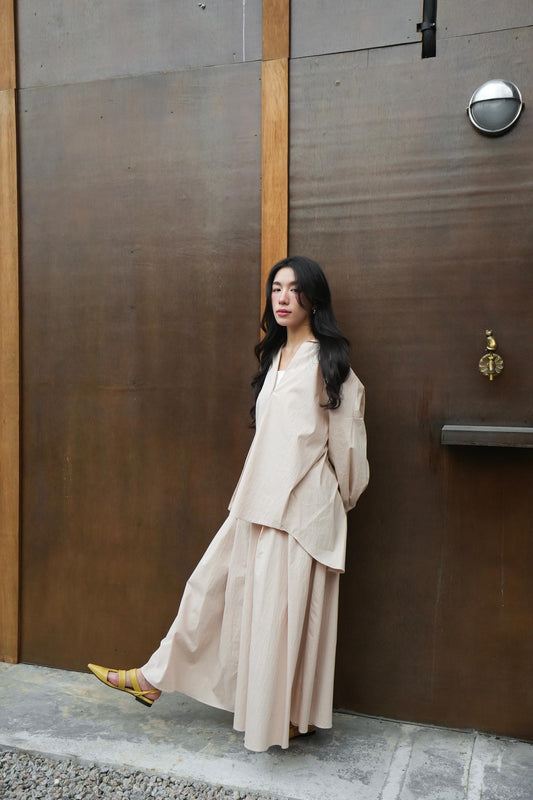 Loose Shirt Drawstring Skirt Set