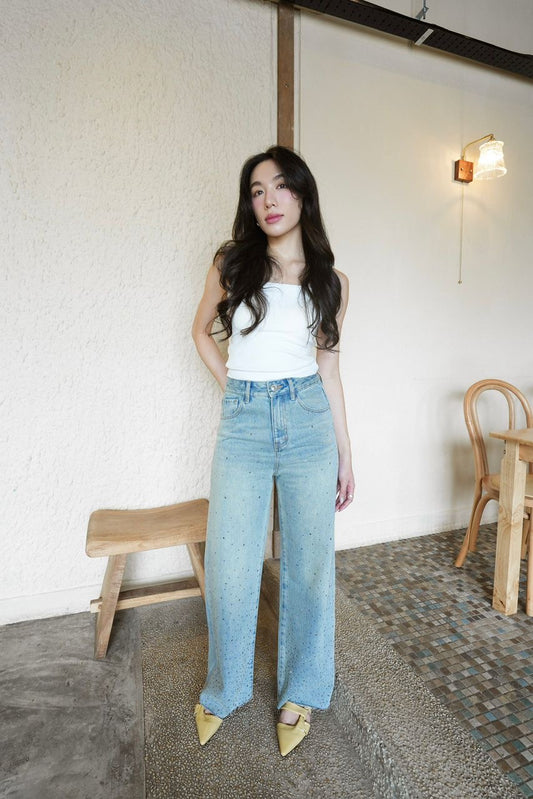 Rhinestone-studded Denim Pant