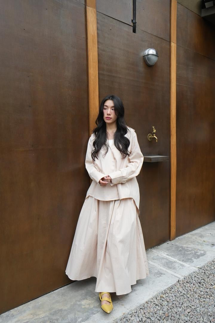 Loose Shirt Drawstring Skirt Set