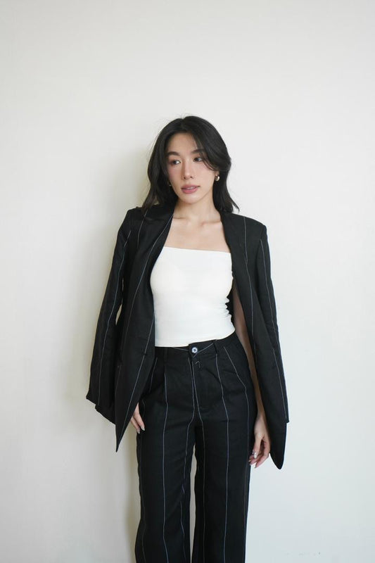 Pinstripe Collarless Blazer Set
