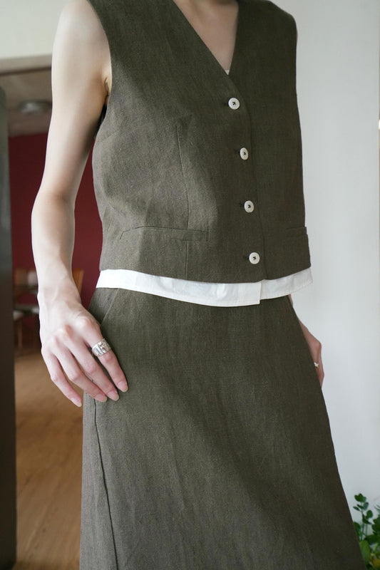 Cotton-Linen Sleeveless With Skirt