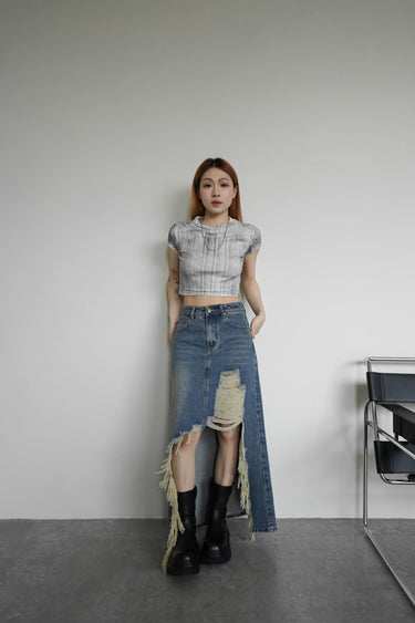 Vintage Ripped Denim Skirt