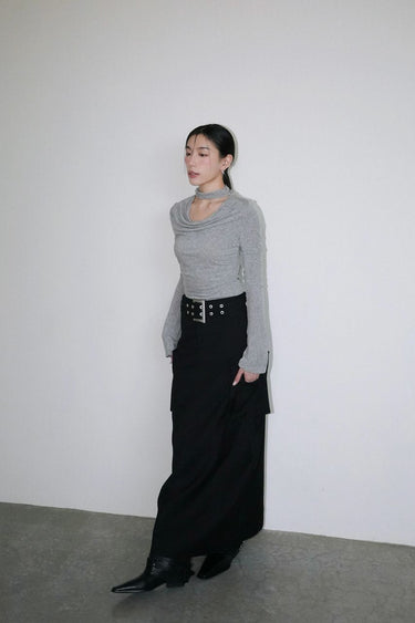 Belted pencil skirt