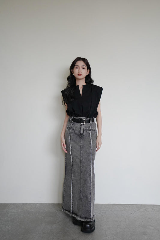 Denim Jeans Straight Skirt With Belt