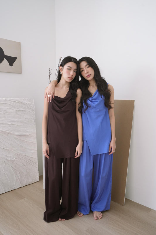 Silk Sleeveess Satin Top Pants Set