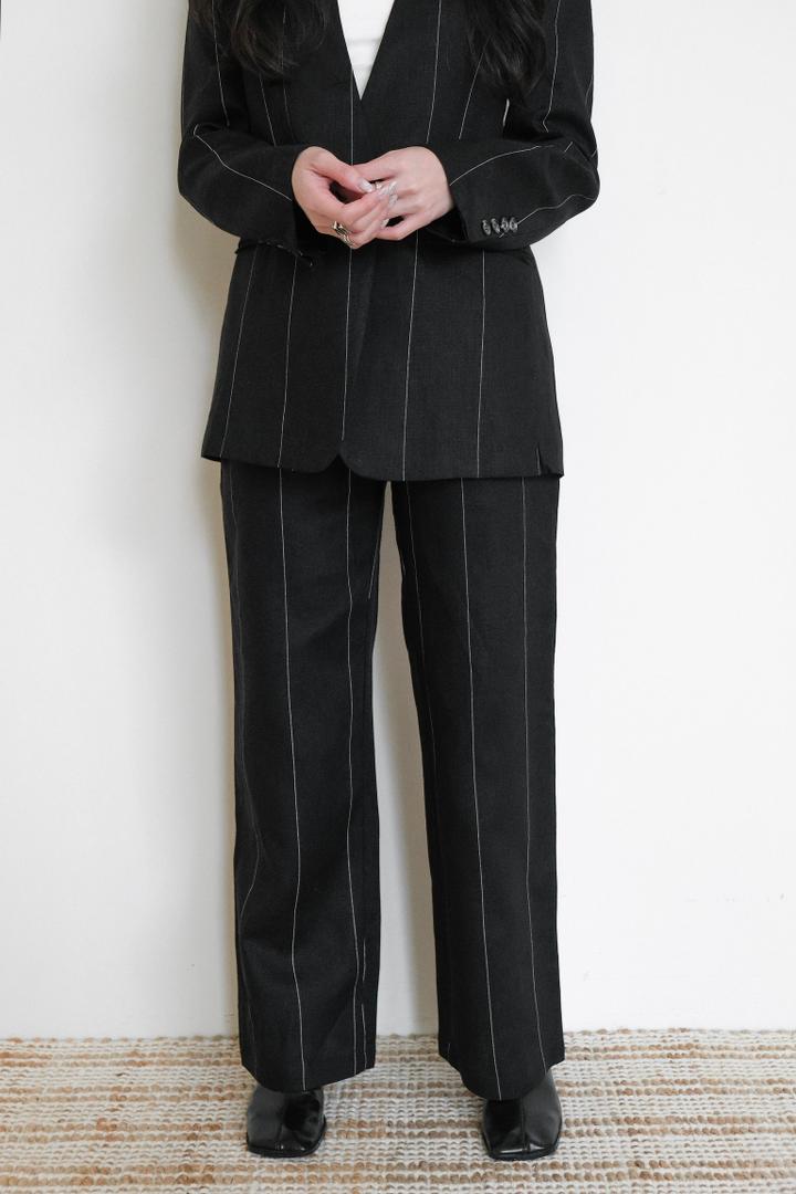 Pinstripe Collarless Blazer Set