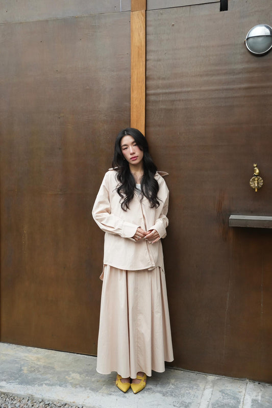 Loose Shirt Drawstring Skirt Set